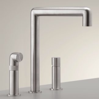 CEA DESIGN CARTUSIO STAINLESS STEEL 3 HOLE SINK MIXER, SWIVEL SPOUT AND PULL OUT SPRAY